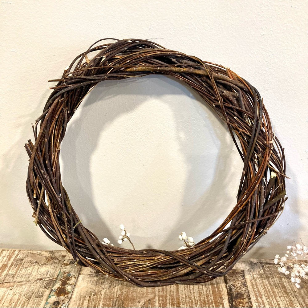 13” Natural Willow & Tallow Berry Wreath Neutral Rustic Decor Handmade Wreath - Picture 6 of 12
